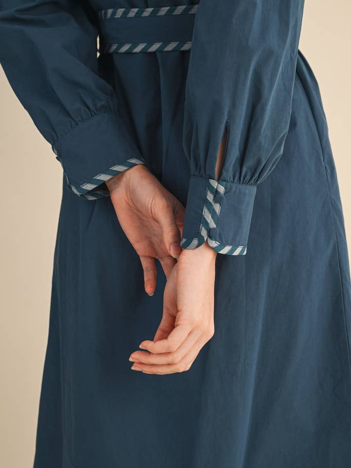 &MERCI - Wholesale Dress - Women's - STRIPED CONTRAST BINDING DETAIL BELTED MIDI DRESS MDR447120