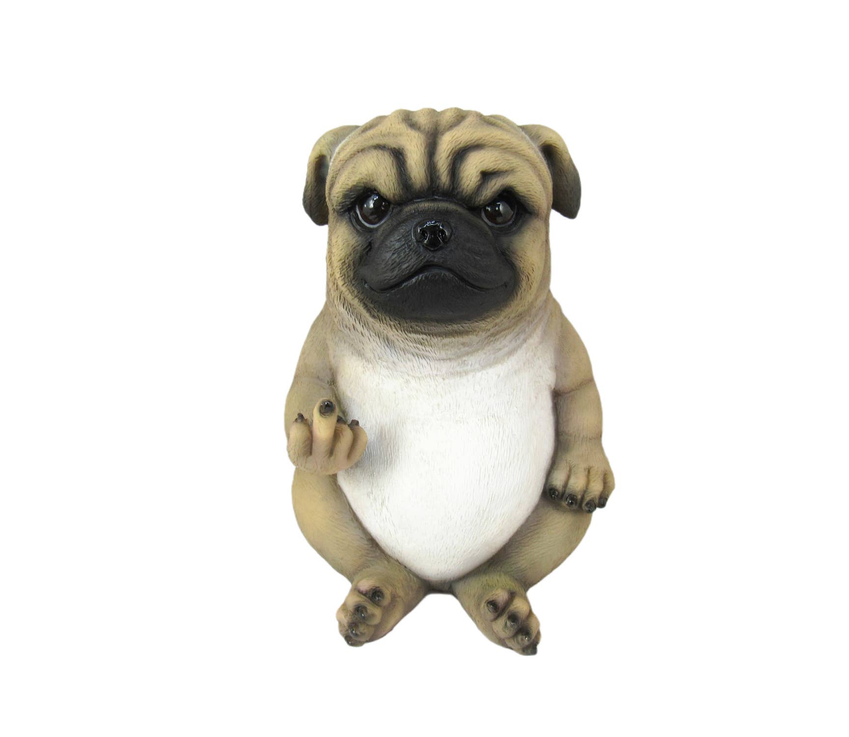 Zeckos - Vente Décorations de table - Statue de bouledogue Pug Life avec geste provocateur au doigt d'honneur3