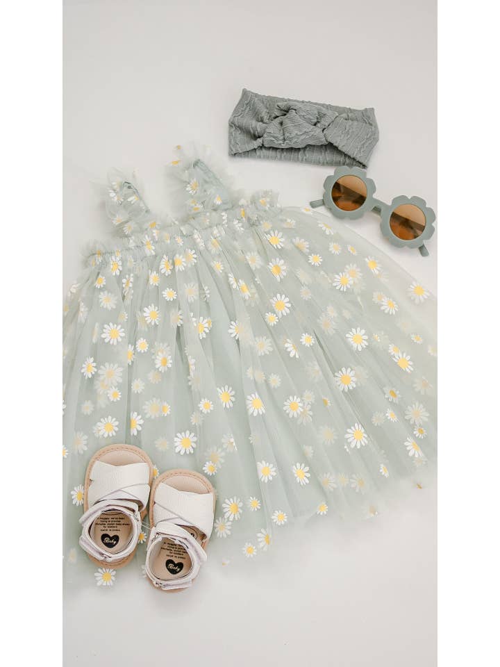 Bodoke Kids Boutique - Wholesale Dress - Kids - Daisy Tulle Dress - Green