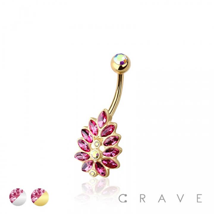 316L SURGICAL STEEL MULTI CZ FLOWER NON DANGLE BELLY BUTTON for wholesale by CRAVE