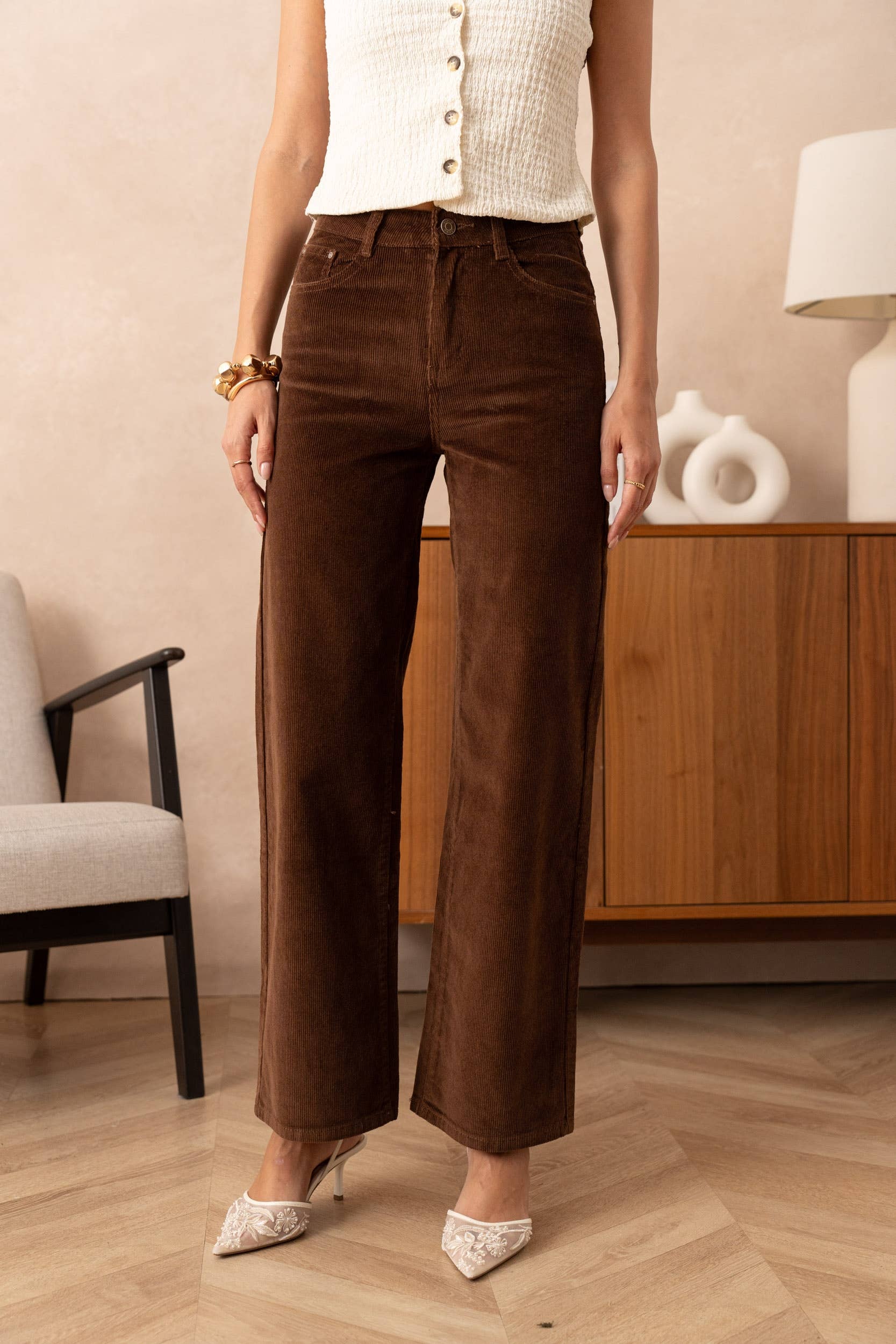 Vivid – calças de ganga - Mulher por atacado – Jean de veludo de perna larga19