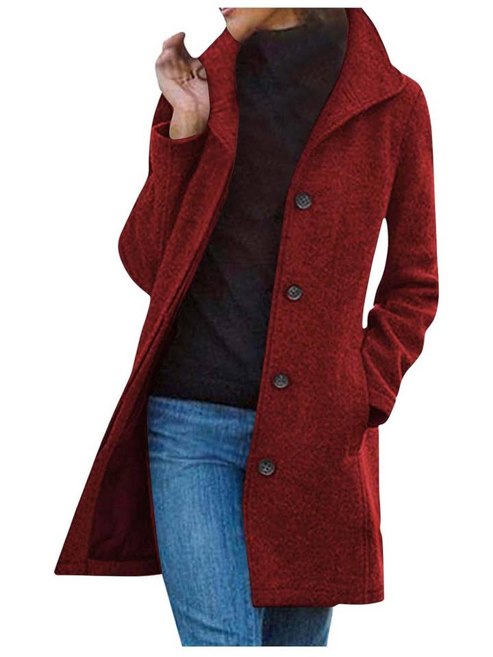 Rosa Clothing - Wholesale Coat - Women's - Classic Lapel-Collared Button-Down Coat3
