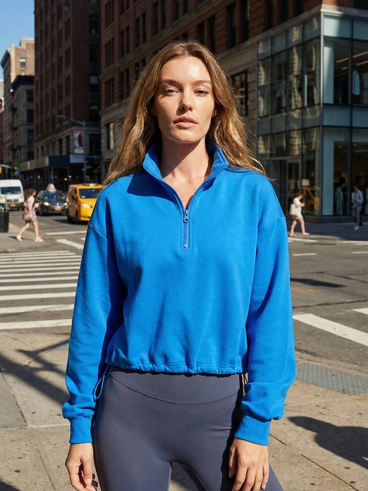 Half-zip Stand-up Collar Sweatshirt - Cropped Design for wholesale by Crave by FW