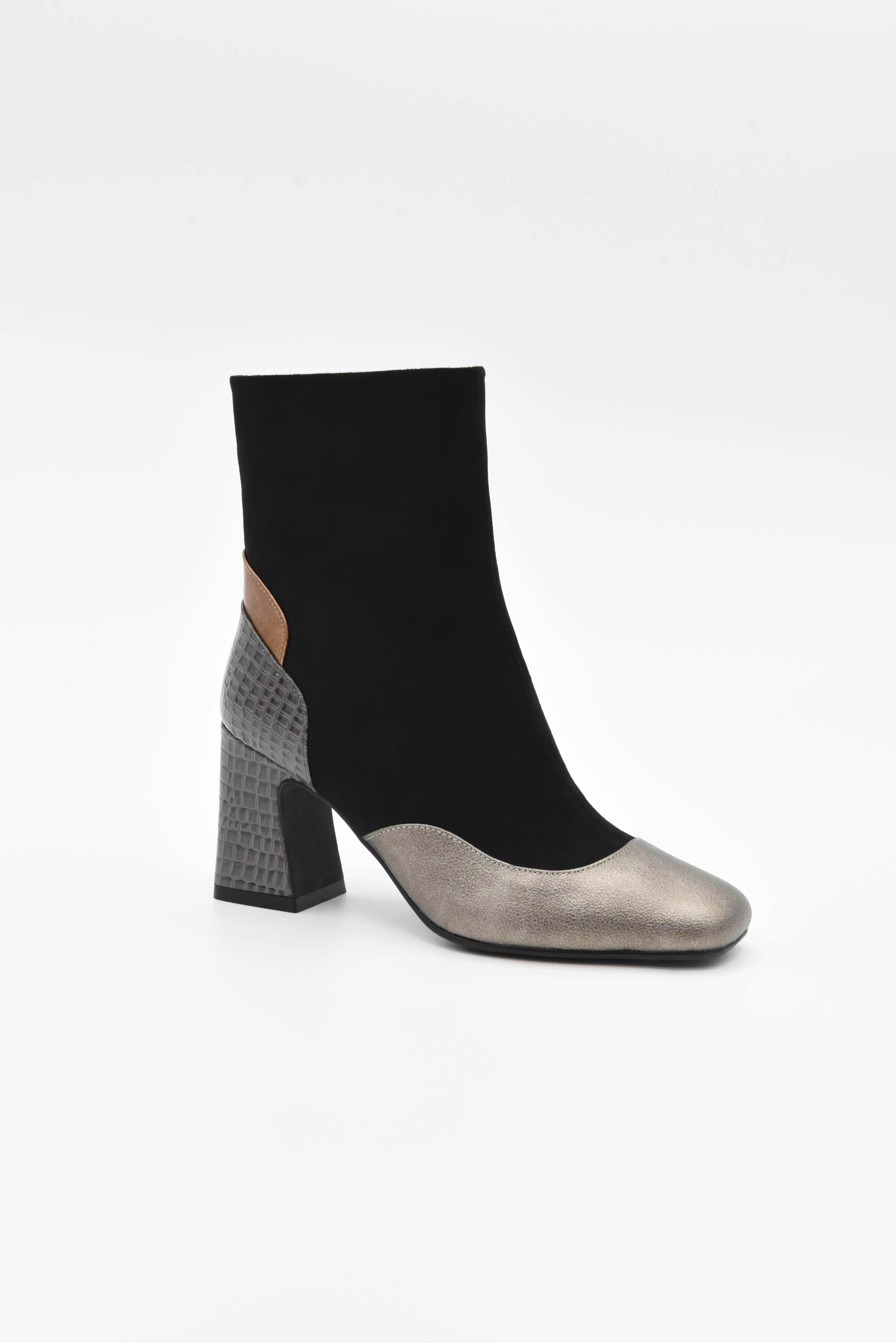 BLACK Ankle boot with metallic toe and block heel 578K611 for wholesale on Faire2