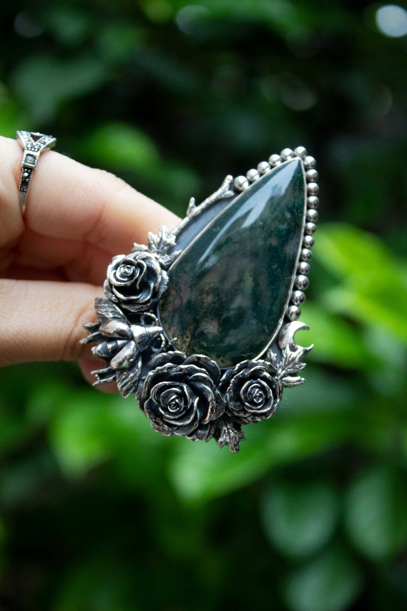 Ambra Jewels – Großhandel Cocktail-/Statement-Ring – Waldrosen Moosachat-Ring, AR- 76152