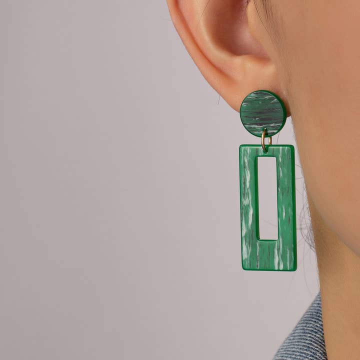 Green Verdant Rectangle Drop Earrings for wholesale on Faire1