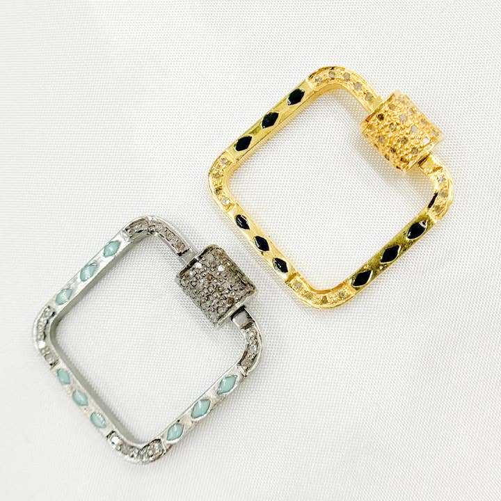 DC082A. Chiusura a moschettone quadrata in argento Sterling con diamante per la vendita all'ingrosso da parte di Tresor Jewelry Inc.
