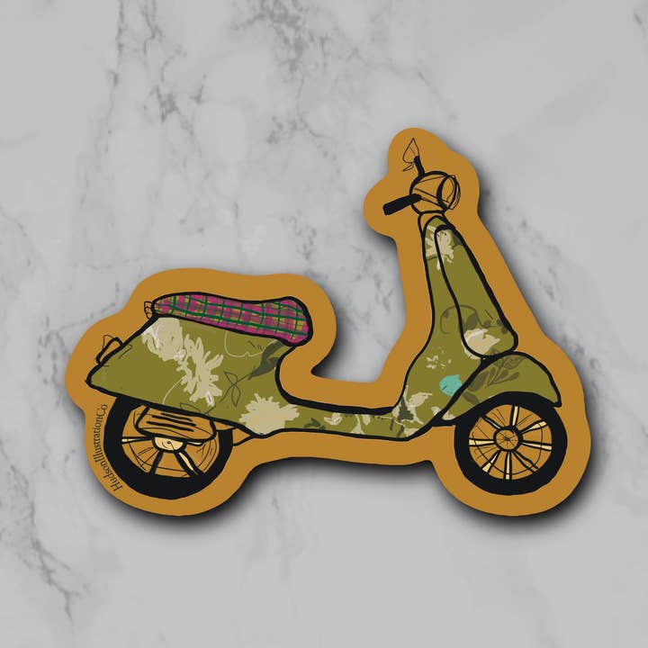 Scooter Vespa à motif floral en vinyle imperméable pour la vente par Hudson Illustration Co - About Town Co