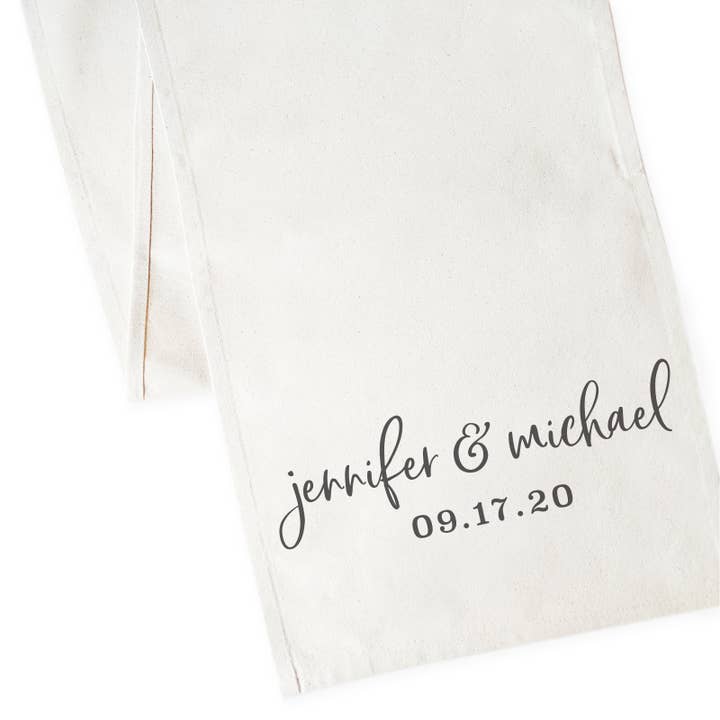 Personalized Name and Date Table Runner for wholesale by The Cotton & Canvas Co.