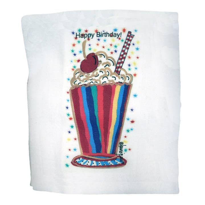 Serviette en sac à farine Happy Birthday Milkshake pour la vente par Laurie Jo Designs