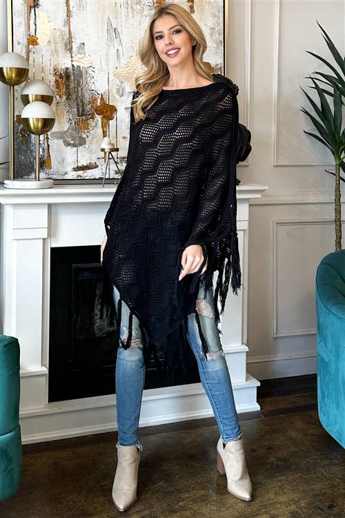 MYS Wholesale Inc - Wholesale Poncho - Women's - Knitted Net Wave Pattern Fringe Tassel Poncho21