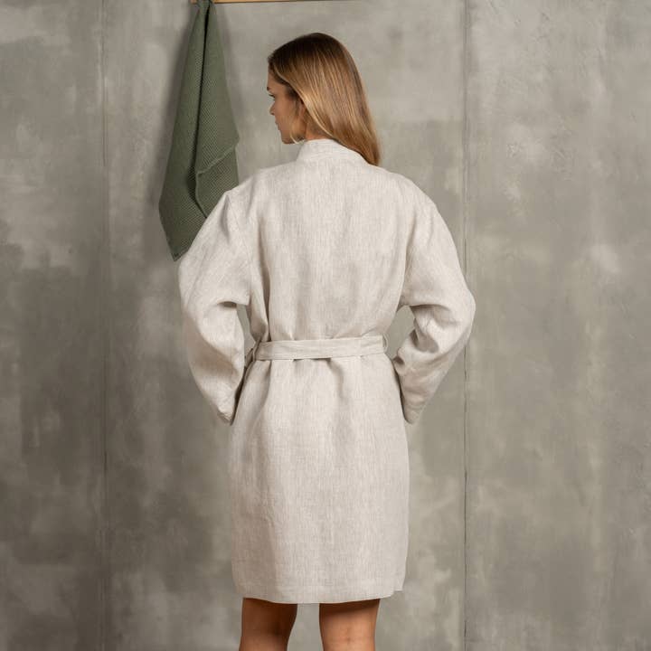 menique - Wholesale Robe - Women's - Women's 100% Linen Bath Robe - Organic Natural Bath Wear3