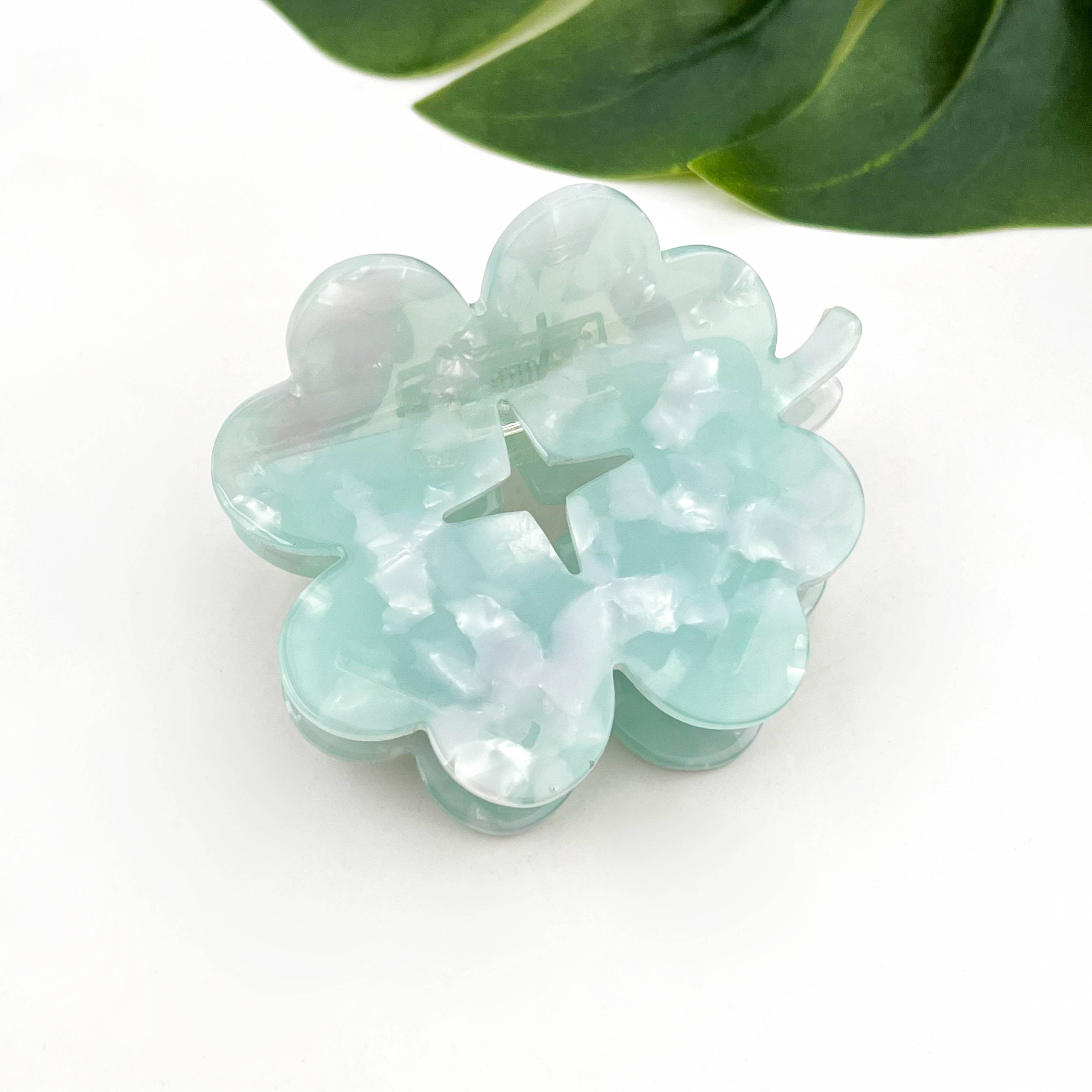 Green Clover Acetate Hair Claw Clip, Lucky Flower Hair Clip for wholesale on Faire2