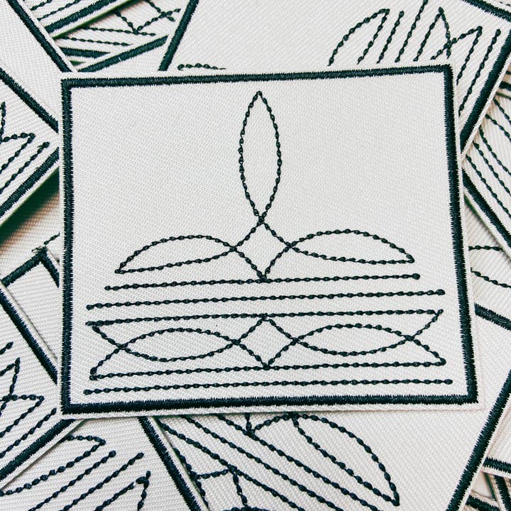 TEELUX - Wholesale Patch - 3" Western Boot Stitch in light gray - Embroidered Hat Patch1