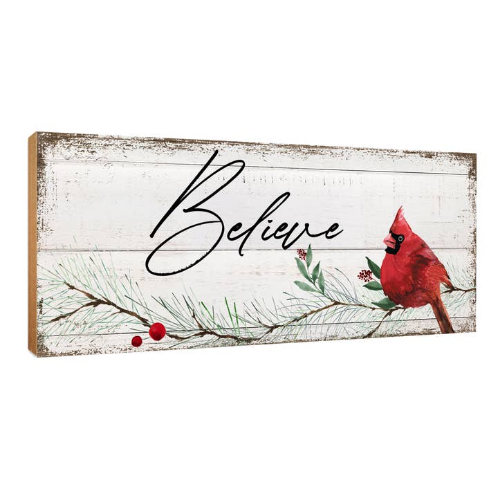Cardinal Christmas Decorations Shelf Sitter: Believe for wholesale by LifeSong Milestones
