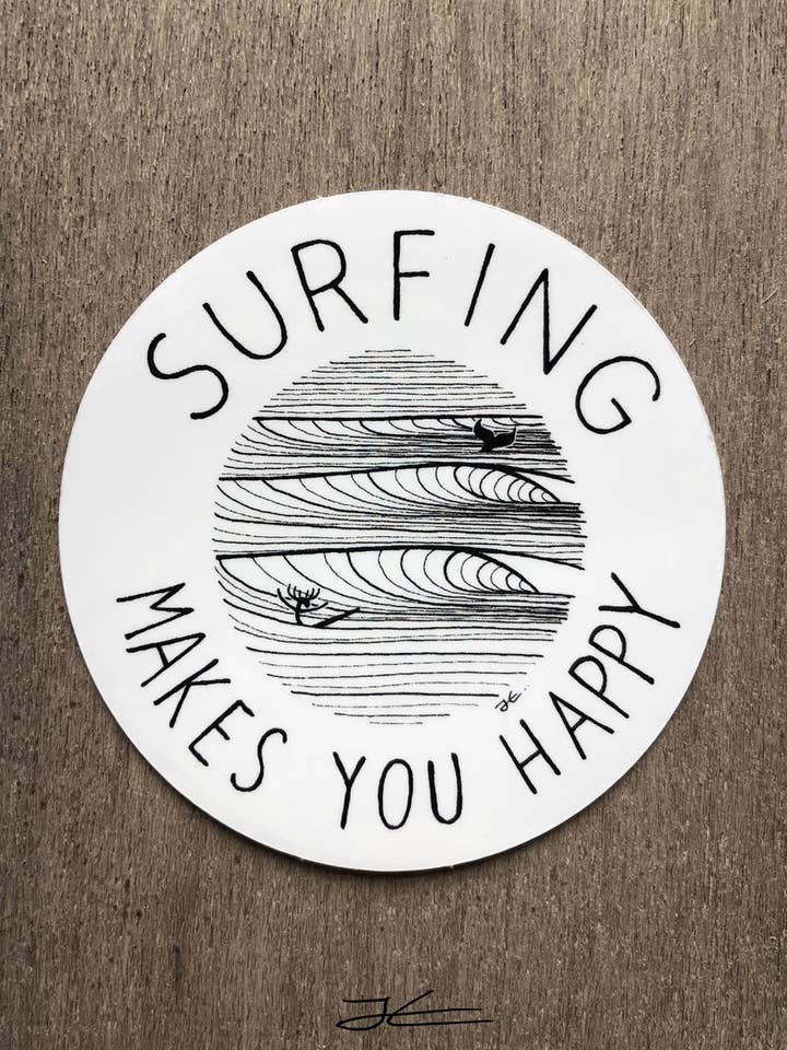 Surfing Makes You Happy Sticker (1 Sticker) for wholesale by Jonas Claesson