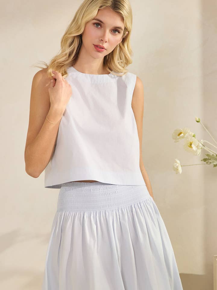 IT-10130-POPLIN S/L CROP TANK TOP for wholesale by Tres Bien, Inc