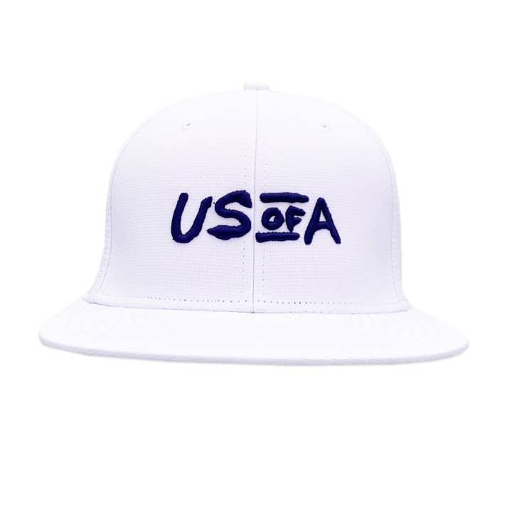 Ryder Cup Inspired US of A Flat Brim Cap (White) for wholesale by Boston Scott Golf Apparel