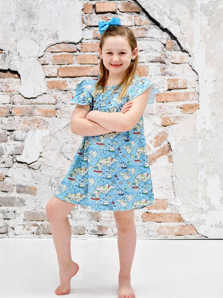 Map Milk Silk Flutter Dress for wholesale by Great Lakes Kids Apparel