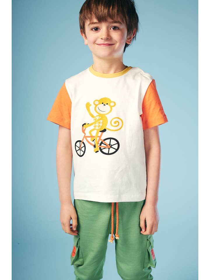 Lucy & Sam - Venta al por mayor Camiseta serigrafiada - Niños - Camiseta Monkey Bike