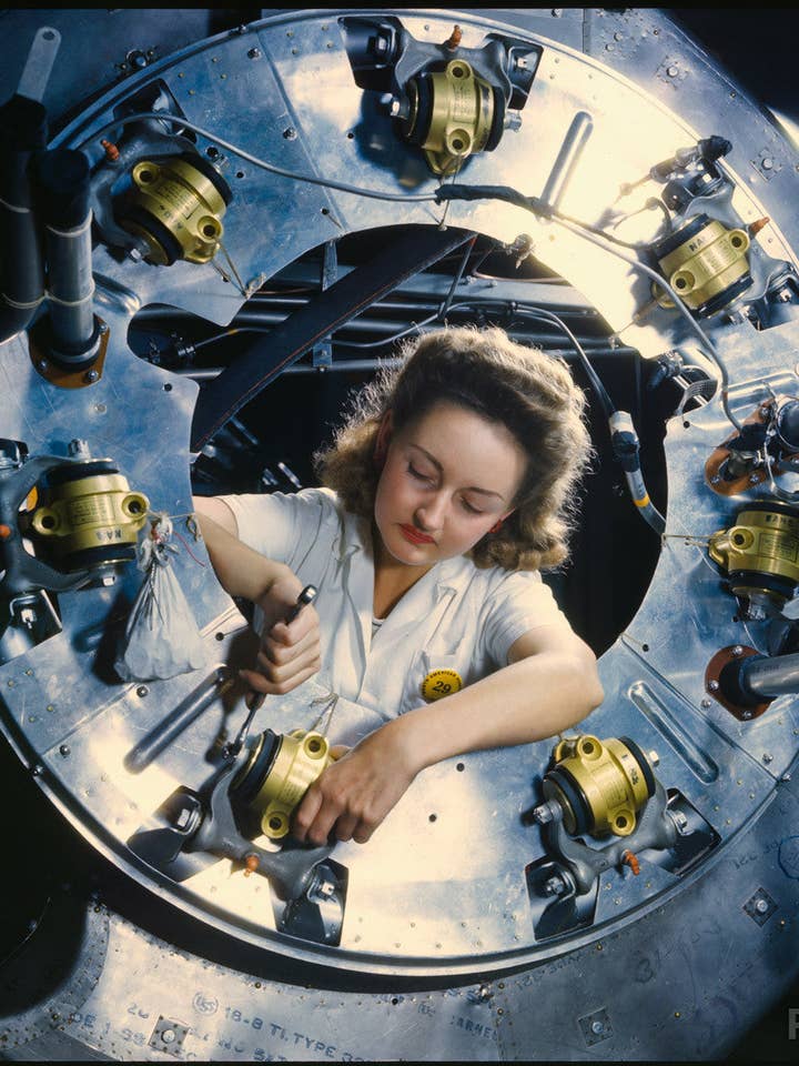 Woman Worker Assembling a B-25 Bomber for wholesale by Print Collection