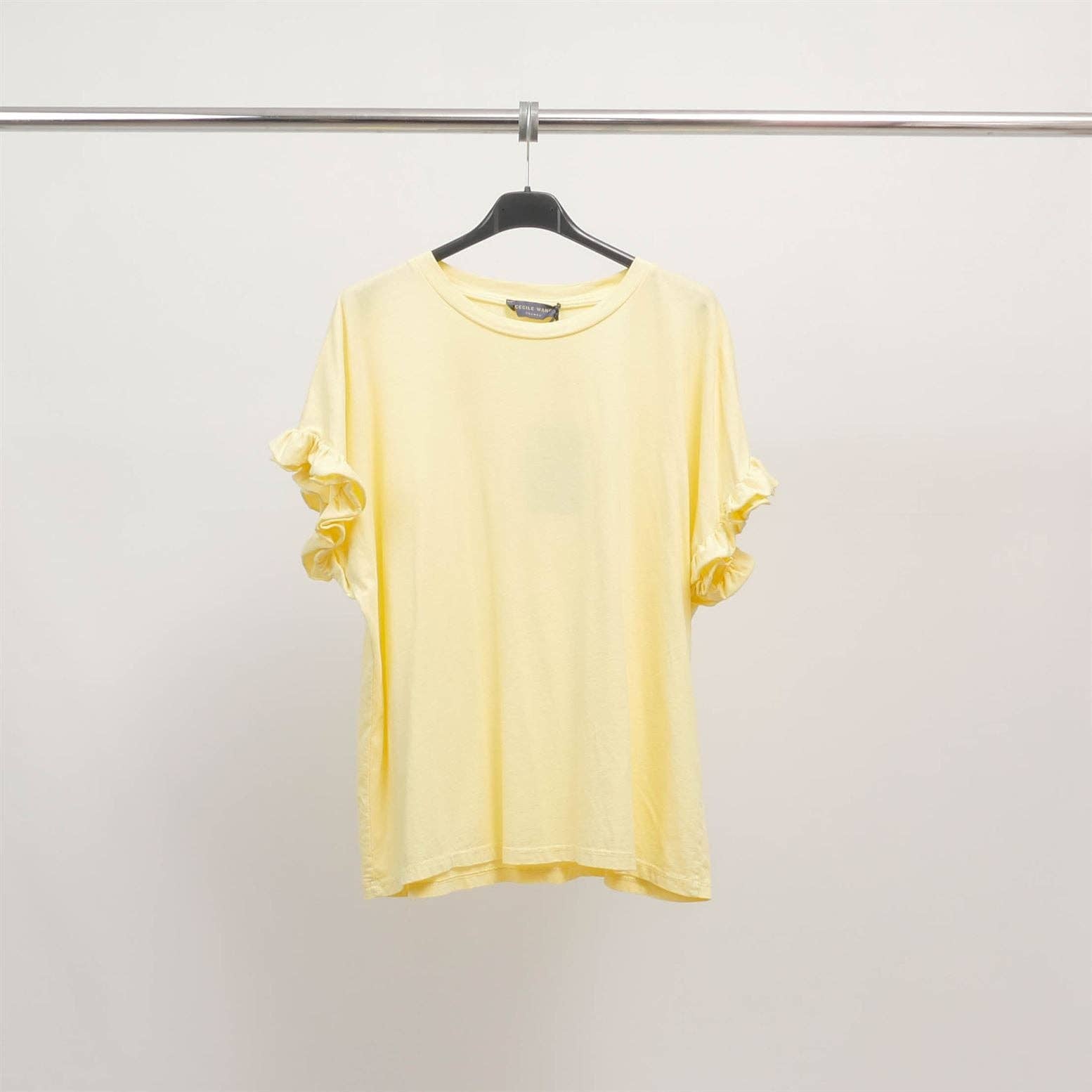 Cecile Wang - Wholesale T-Shirt - Women's - Ruffled sleeve stretch cotton T-shirt CM544494