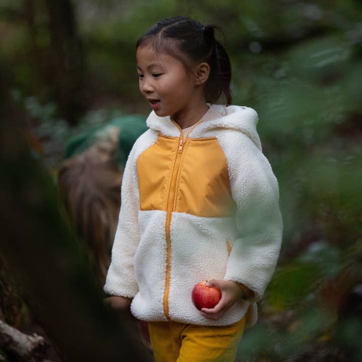 Cream Hooded Zip Up Recycled Fleece Jacket for wholesale on Faire