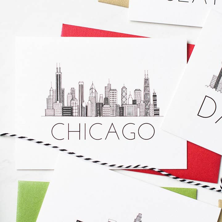 "CHICAGO SKYLINE" BLANK CARD for wholesale by LO in LONDON®