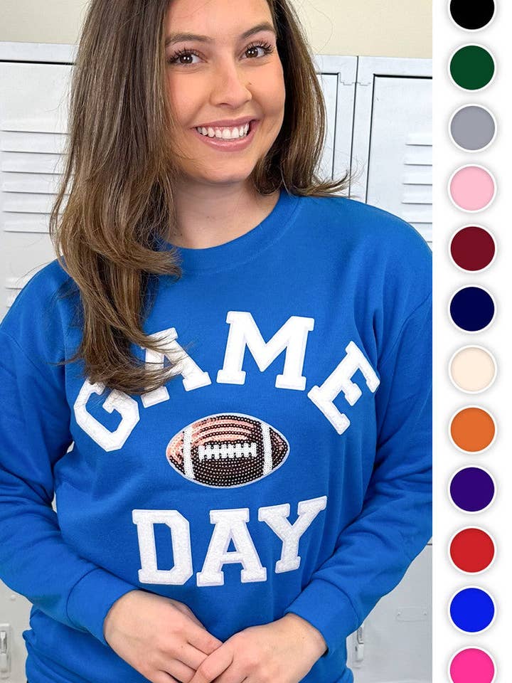 Game Day Sparkle Football Adult Sweatshirt for wholesale by Sugar Stitch