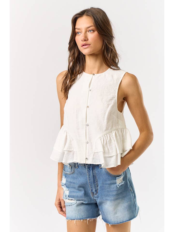 Lalavon - Wholesale Blouse - Women's - ILT4631 Ruffled Peplum Button Down Top