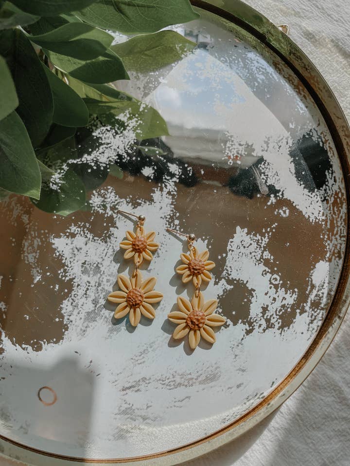 Sunflower Dangle CLAY EARRINGS | Lightweight | Durable | Hyp for wholesale by River & Rose Co.