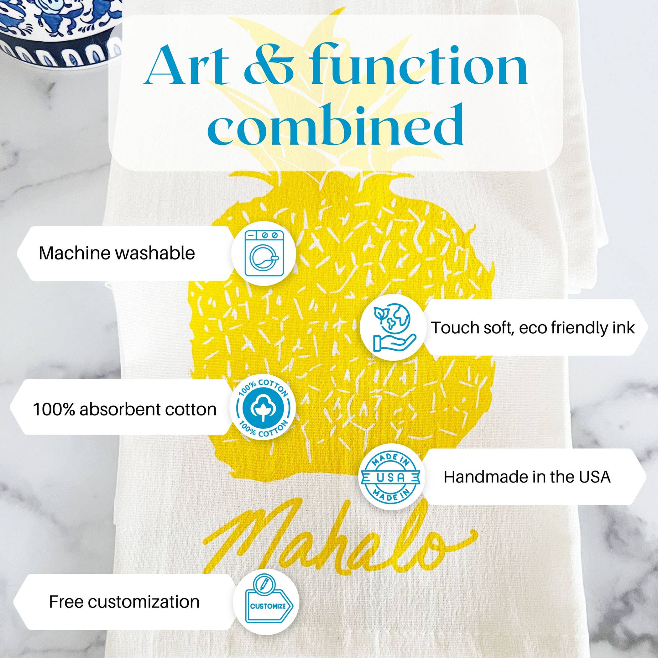 Kimball Prints - Wholesale Tea Towel - Mahalo Pineapple Tropical | Cotton Tea Towel4