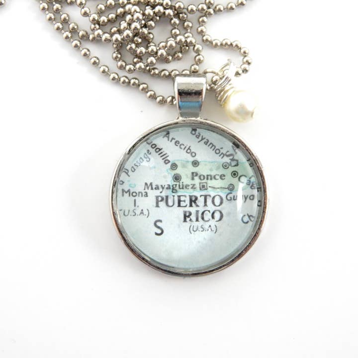 Puerto Rico Map Halskette mit 1-Zoll-Anhänger für den Großhandel von KraftyKash Designs