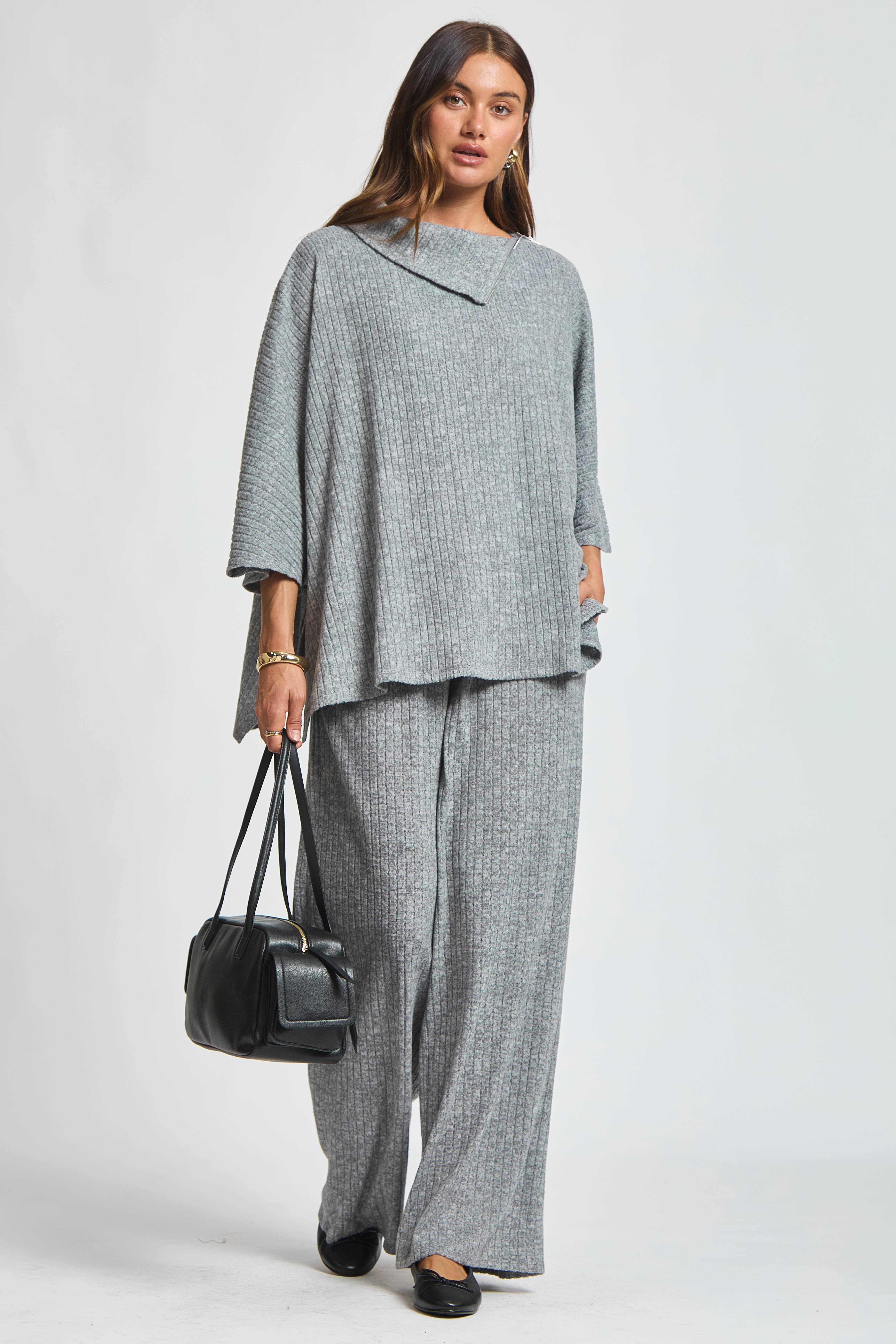 Dear Scarlett - Wholesale Lounge Set - Women's - Brushed Ribbed 2-Piece Poncho & Pant Set7