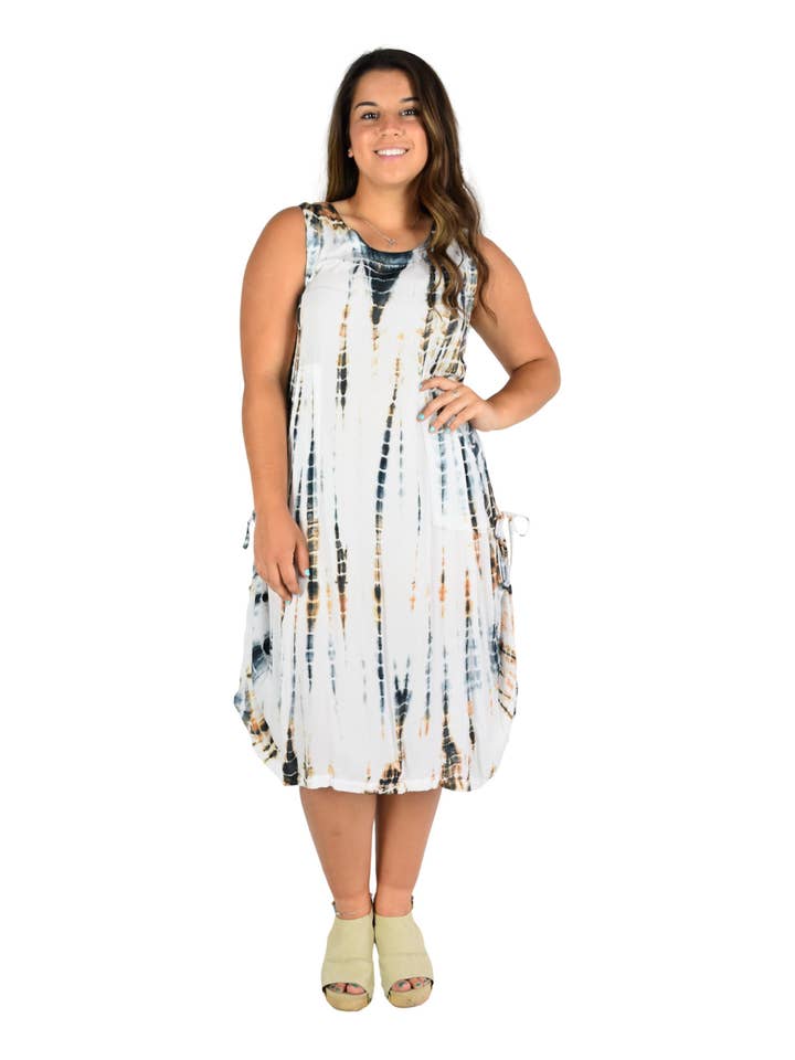 Island Style Clothing Co by Akamai Distribution Ltd - Wholesale Dress - Women's - Antigua Dress - Tie Dye - Taupe and White