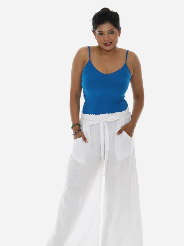 Women Pocket Tie-Front Wide-Leg Pants for wholesale by Shoreline Wear. INC