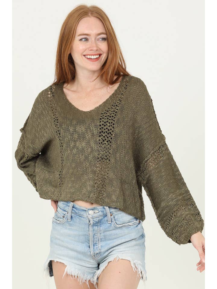 ANGIE - Vendita all'ingrosso Maglione tricot - Donna - Maglione leggero crop con scollo a V dallo stile beachy77