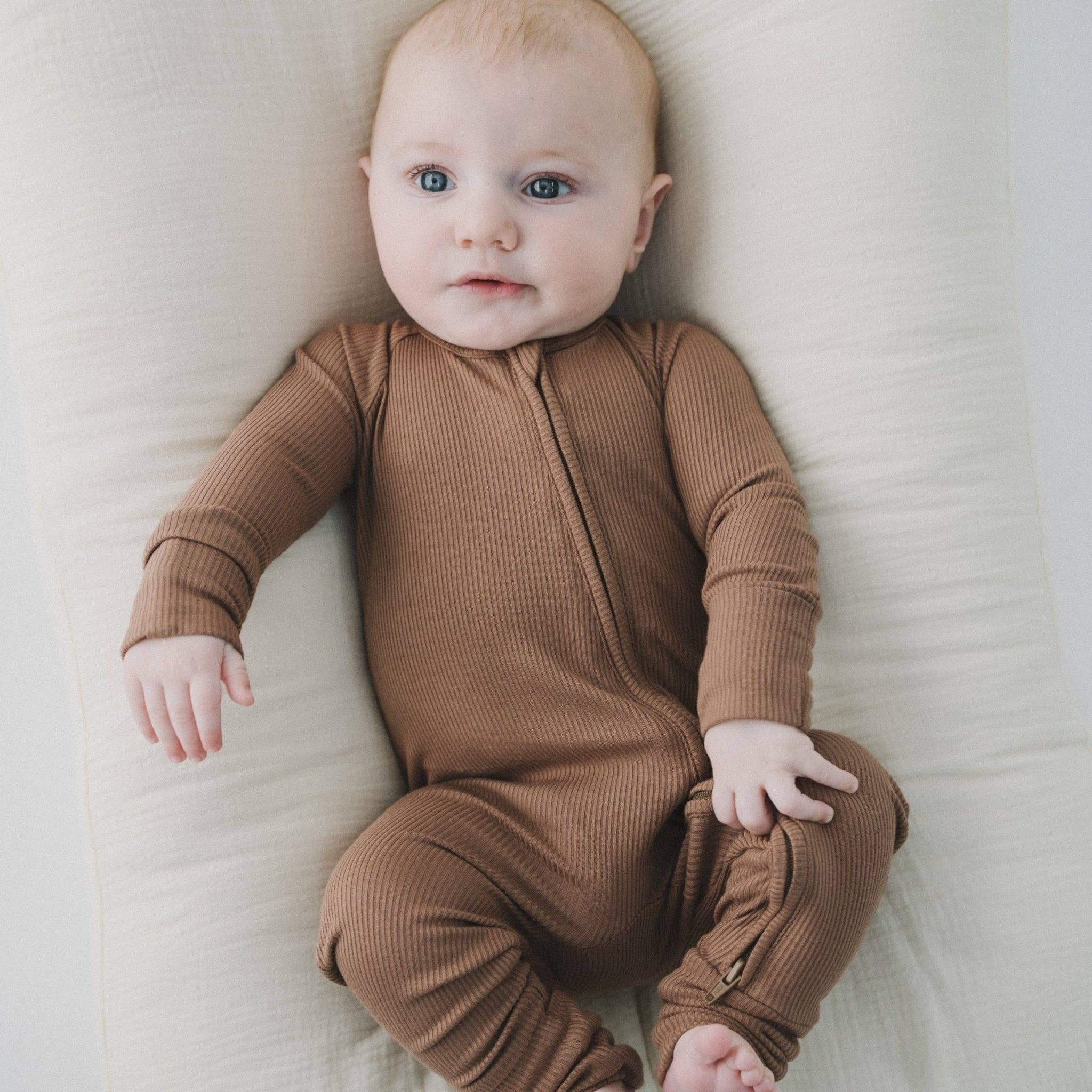 Ellie Sue - Wholesale Jumpsuit – Baby - Mocha Zipper Romper