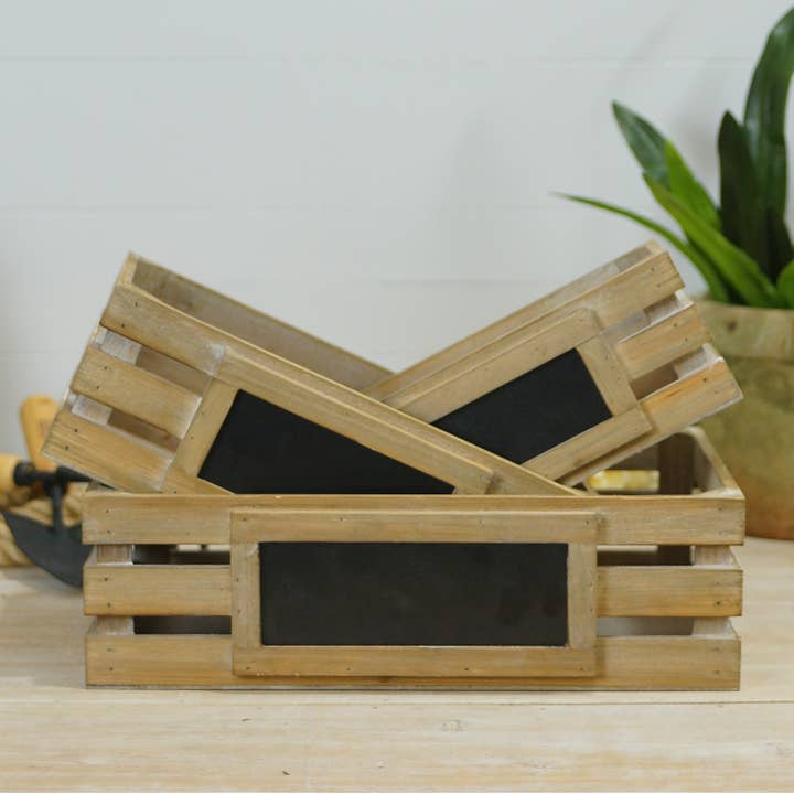 VIP Home & Garden - Wholesale Decorative Tabletop Object - VIP Wood 16 in. Brown Crates with Chalkboard Set 31