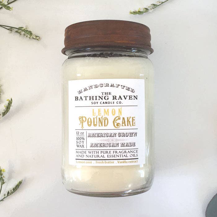 The Bathing Raven Candle Co. - Wholesale Jar/Filled Candle - Lemon Poundcake | Farmhouse Mason Collection Soy Candle