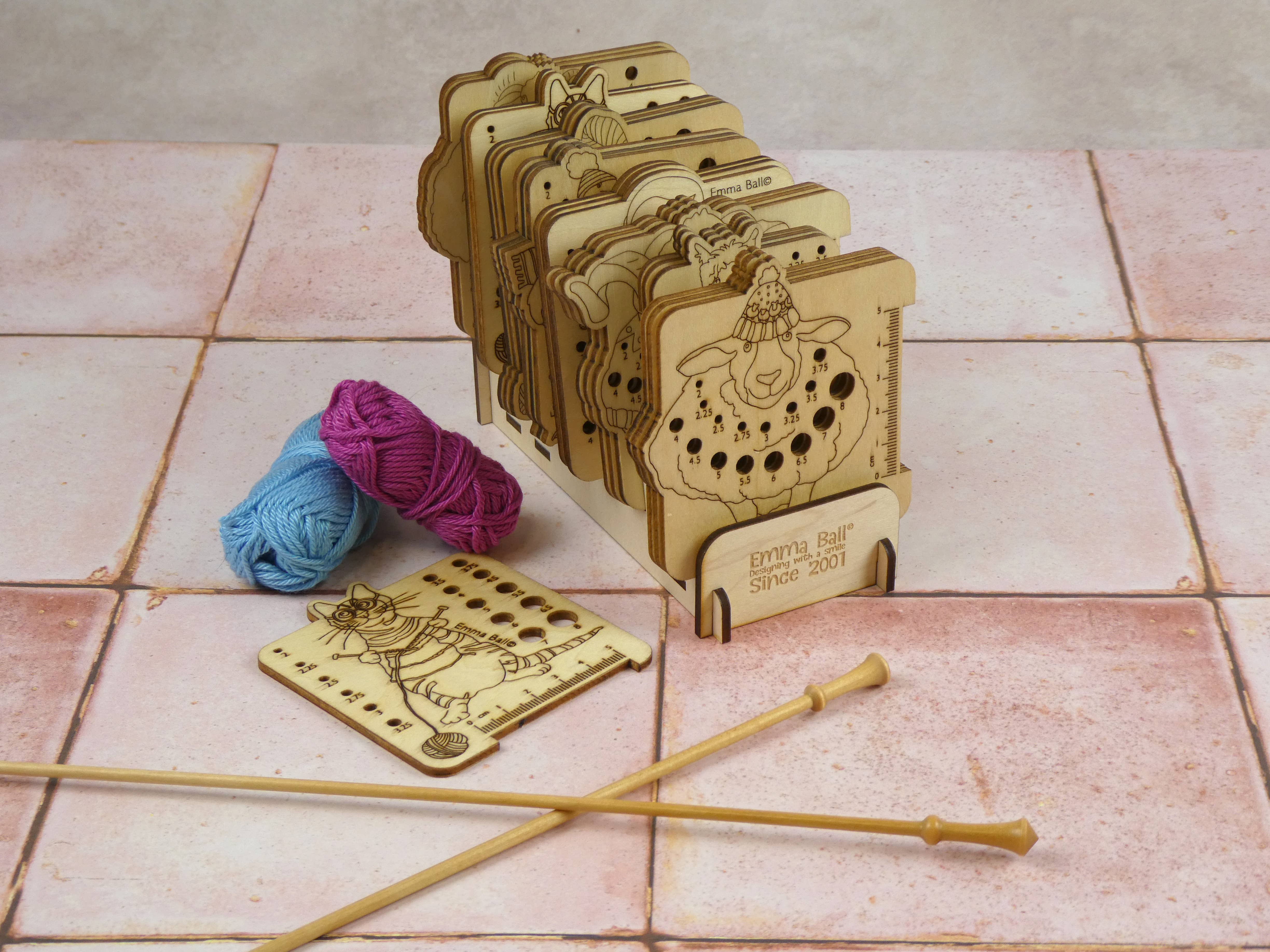 Emma Ball Ltd - Wholesale Knitting/Crochet Supplies - POS Filled Wooden Needle Gauge (48 in total)