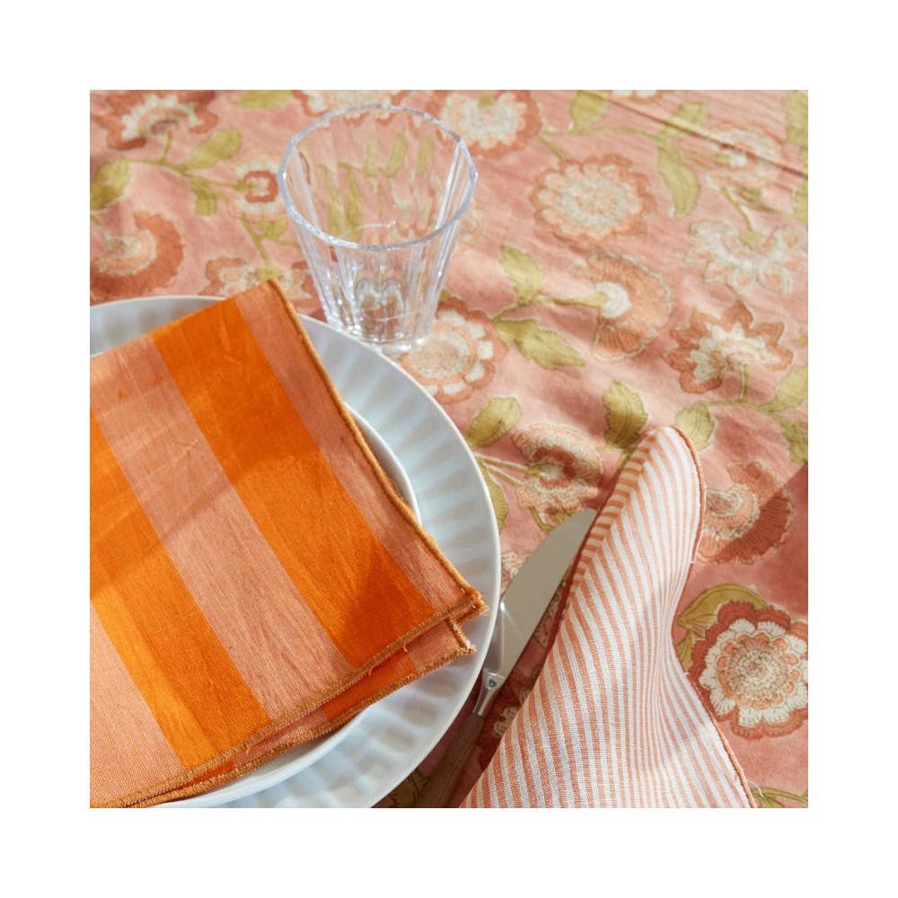 Bonheur du Jour - Vente Serviettes de table en tissu - Lot de 2 Serviettes de Table - Larges Rayures Orange1