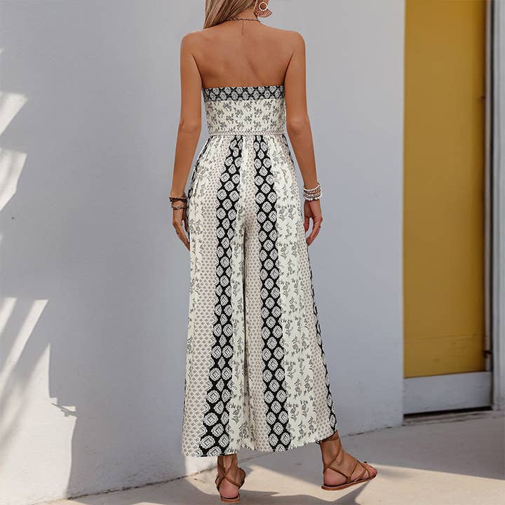 Lovesoft - Wholesale Jumpsuit - Women's - Strapless Smocked Romper Tube Top Flare Trousers Jumpsuit