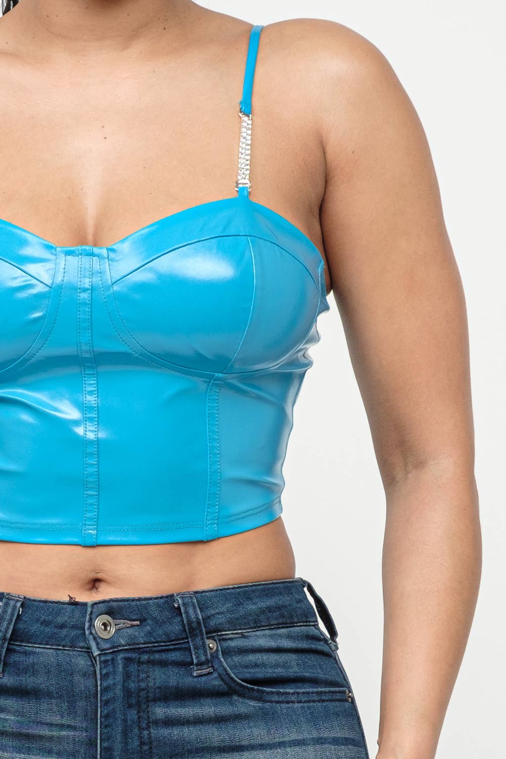 Julia by LoveJ - Wholesale Corset - Women's - Leather Solid Corset Style Chain Trim Strap Top11