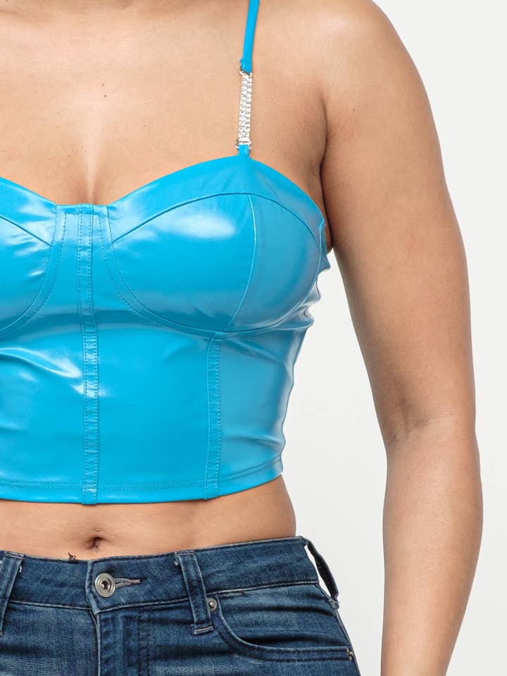 Julia by LoveJ - Wholesale Corset - Women's - Leather Solid Corset Style Chain Trim Strap Top11