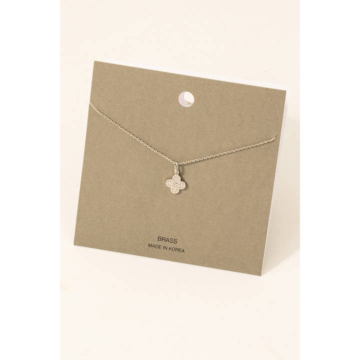 Fame Accessories - Wholesale Pendant/Charm Necklace - Dainty Pave Clover Pendant Necklace