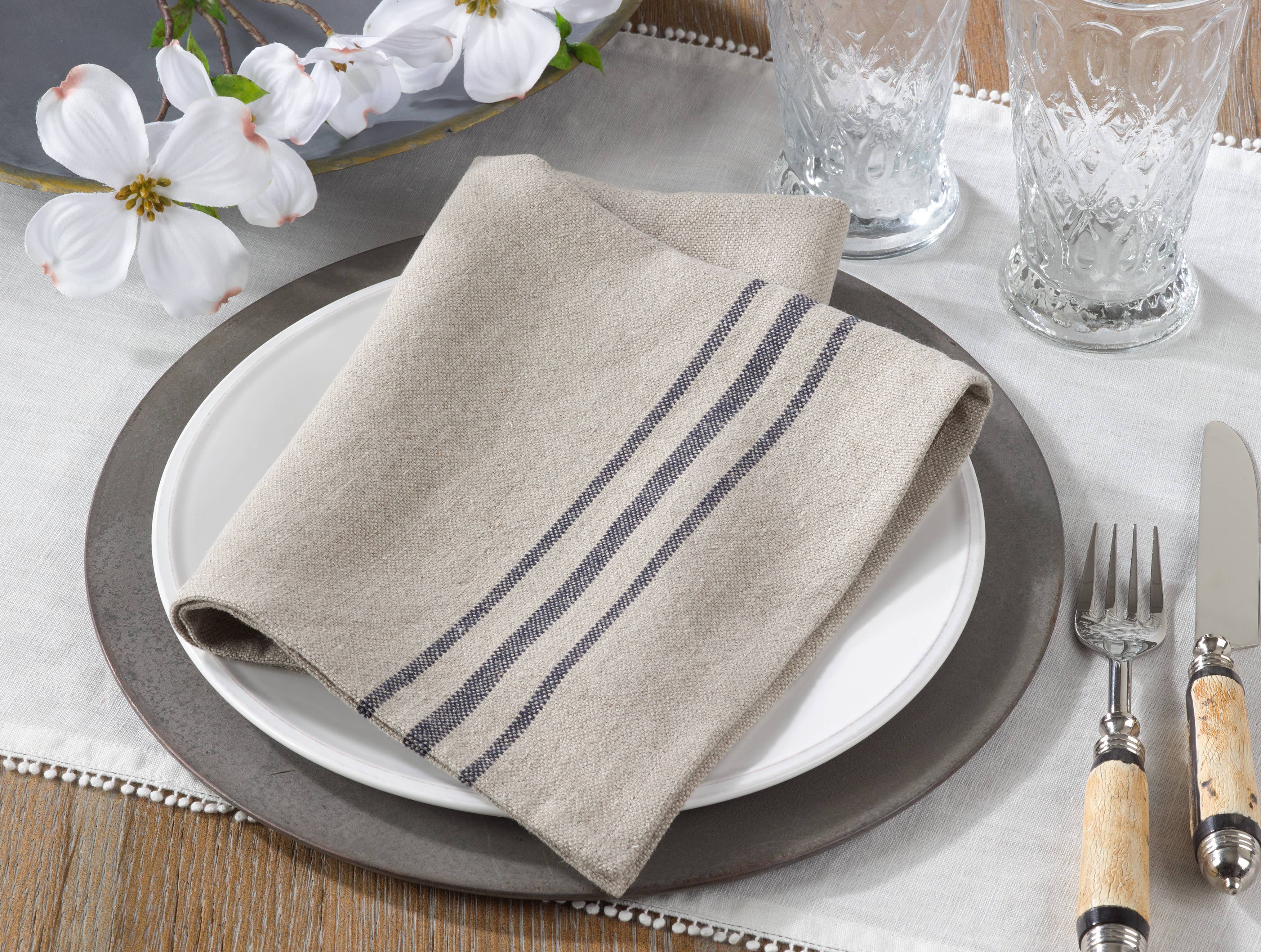 Natural Striped Linen Napkin for wholesale on Faire1