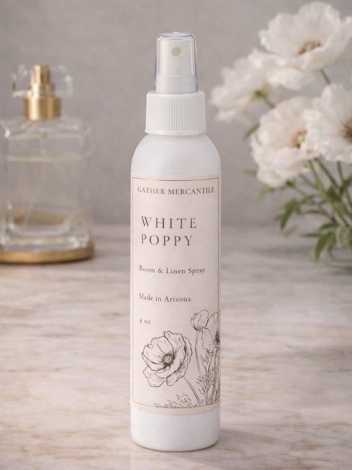 White Poppy Room & Linen Spray for wholesale by Gather Mercantile