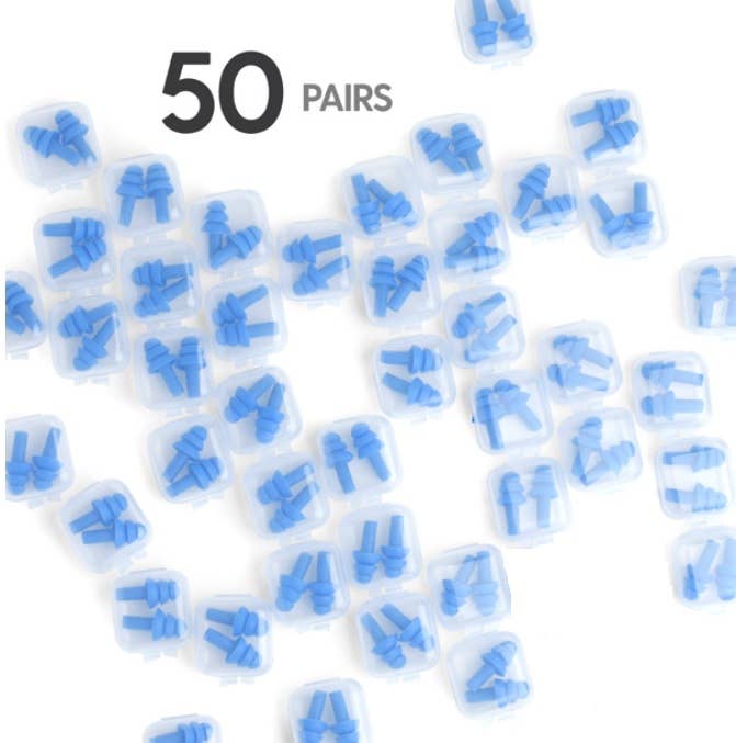 Quality Plugs – Tampões de ouvido por atacado – 50 pares de protetores auriculares reutilizáveis com estojo plástico, NRR 25 dB1