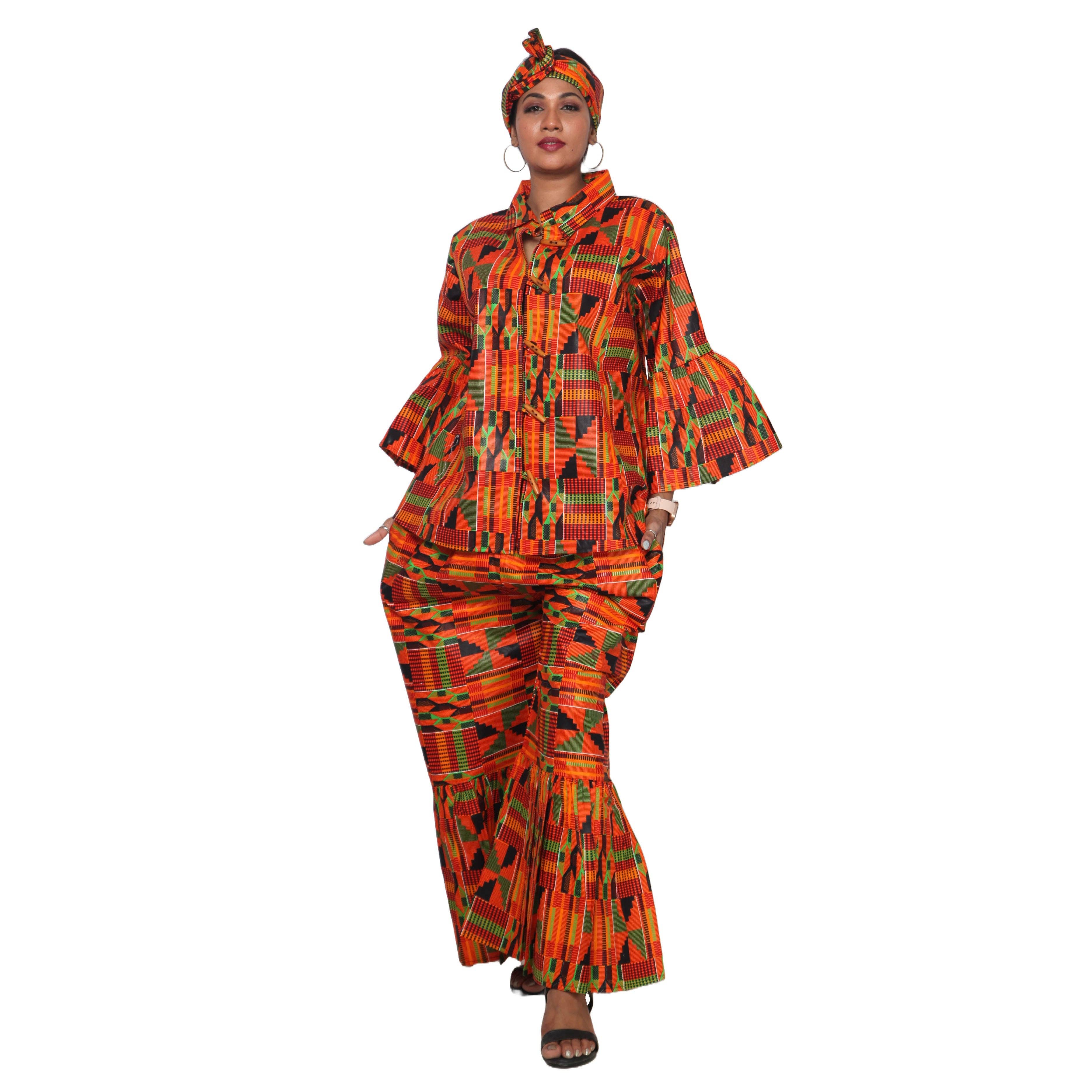 African Stars - Vente Ensemble haut et pantalon (PAS d'intérieur) - Femme - Ensemble Chemisier Femme et Pantalon Palazzo -- Imprimé FI-405034